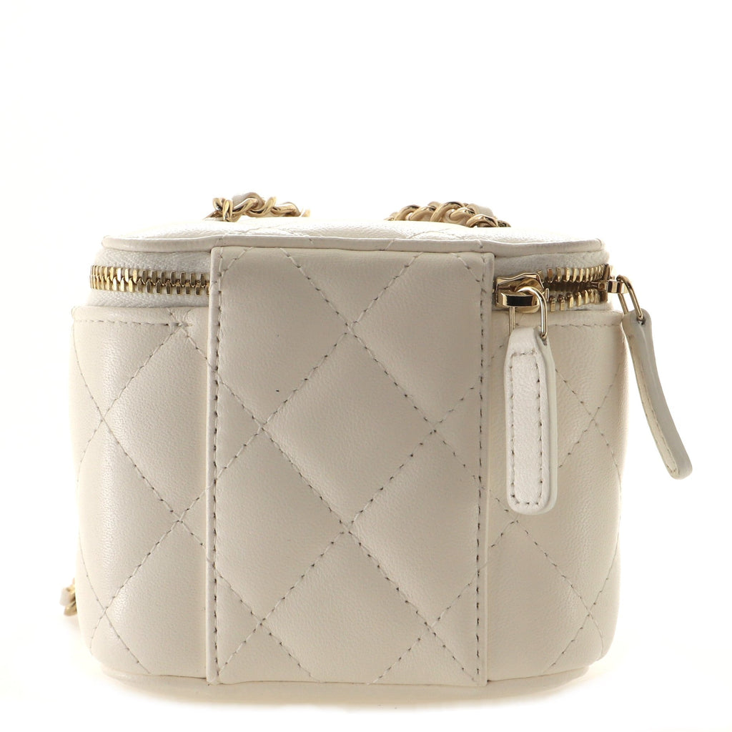 Camellia Bow Vanity Case with Chain Quilted Lambskin Mini