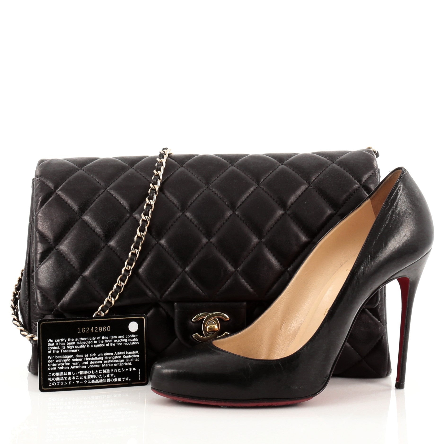 Clutch with Chain Quilted Lambskin