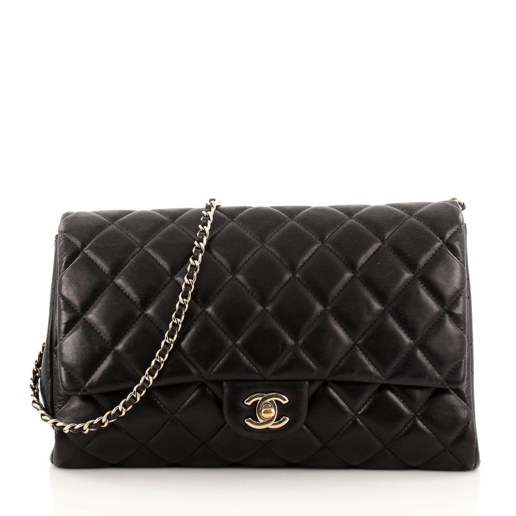 Clutch with Chain Quilted Lambskin
