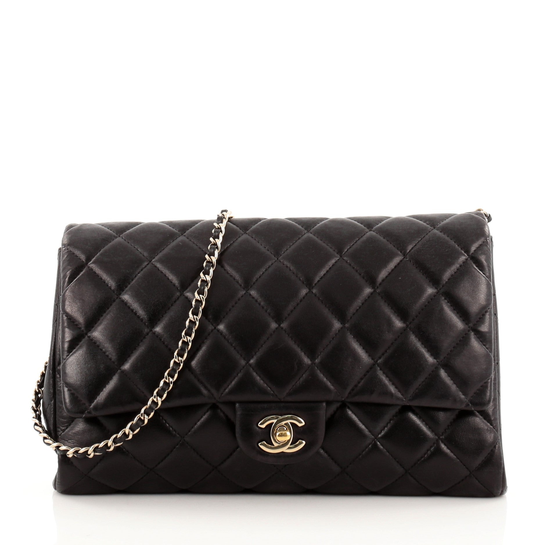 Clutch with Chain Quilted Lambskin