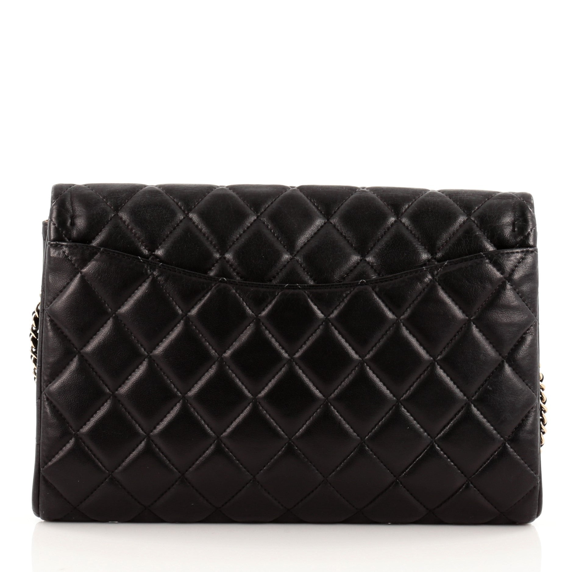 Clutch with Chain Quilted Lambskin
