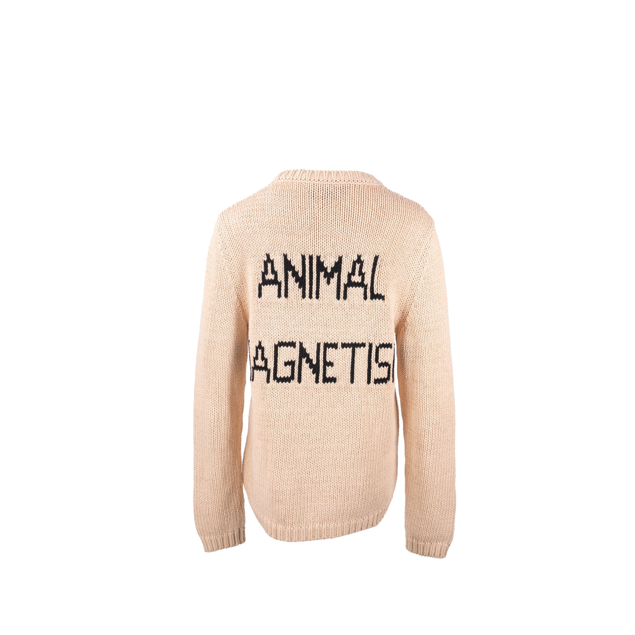 Gucci Size M Animal Magnetism Intarsia Knit Ribbed Cotton Sweater Beige