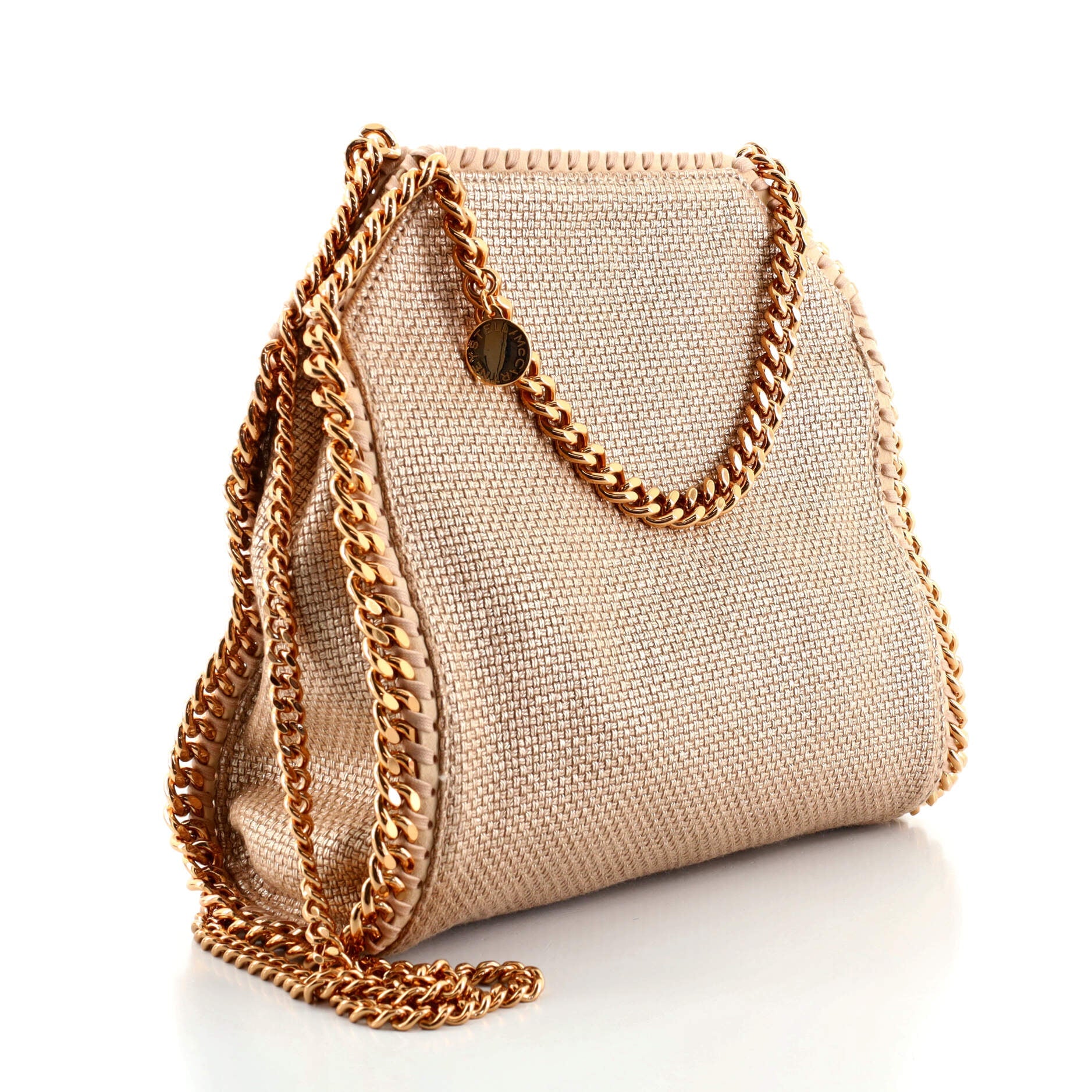 Falabella Fold Over Bag Metallic Woven Raffia Mini