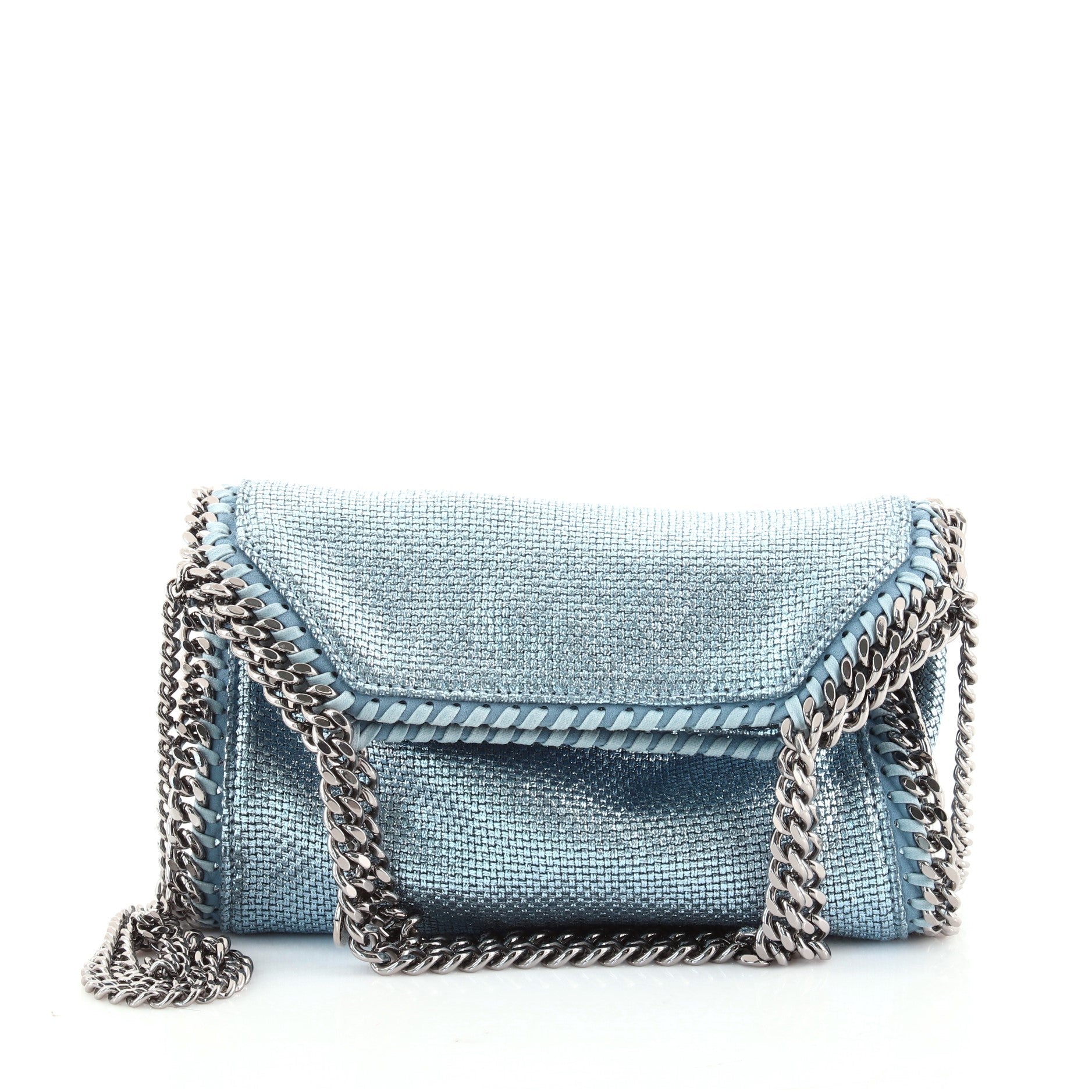 Falabella Fold Over Bag Metallic Woven Raffia Mini