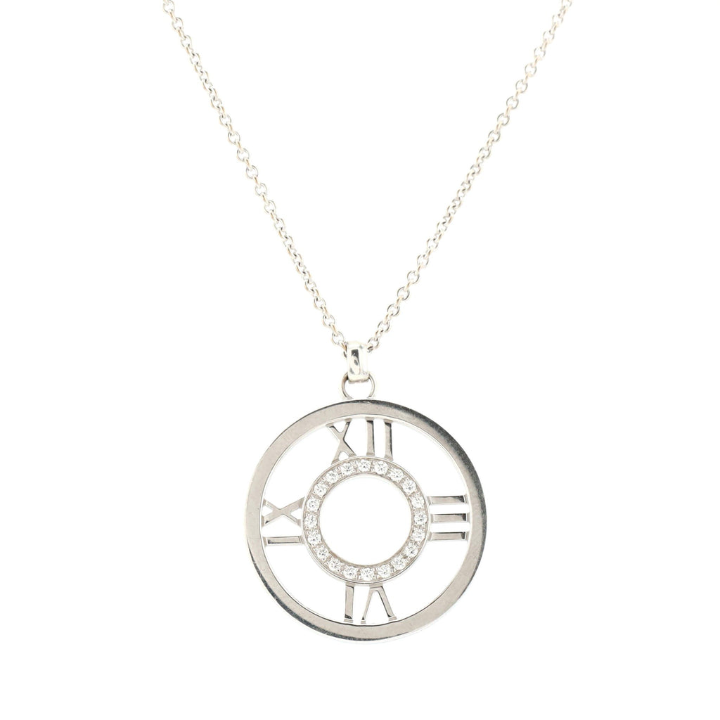 Atlas Circle Pendant Necklace 18K White Gold with Diamonds Large