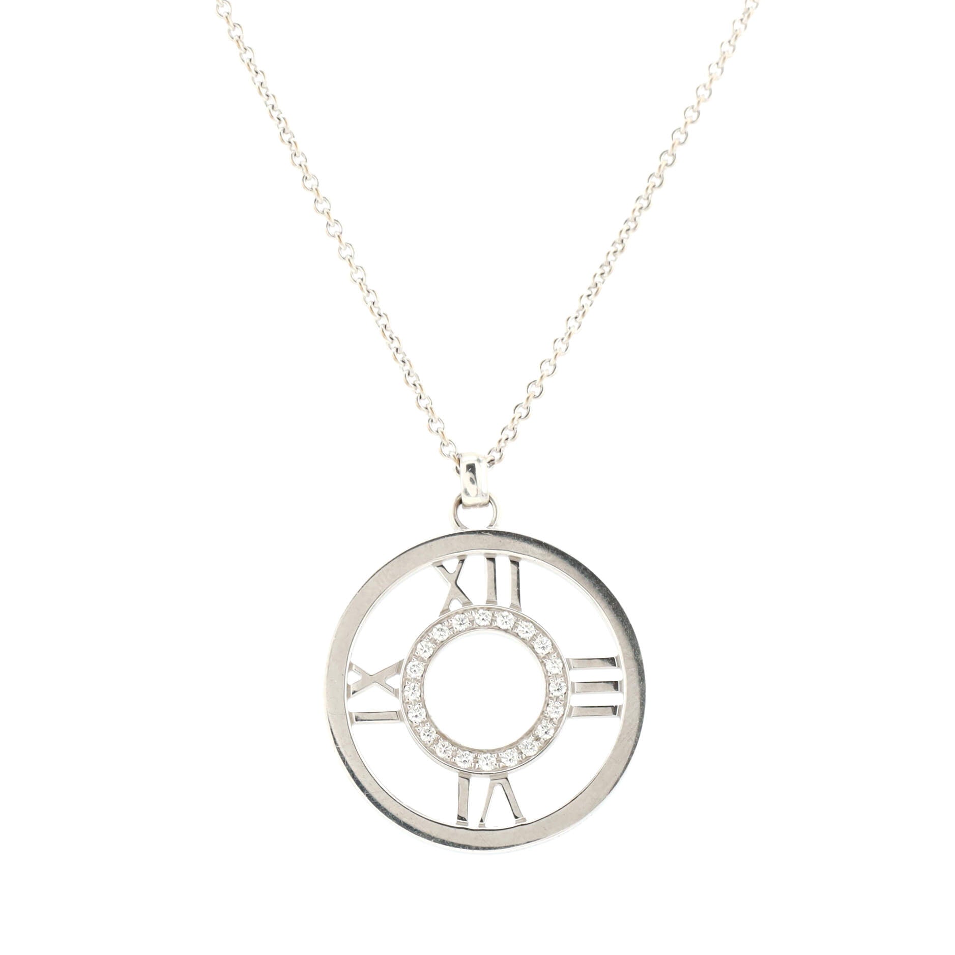 Atlas Circle Pendant Necklace 18K White Gold with Diamonds Large