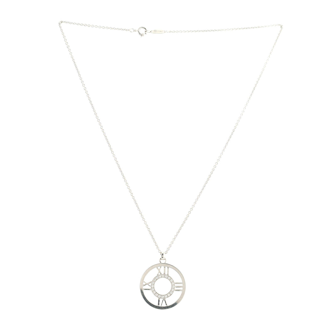 Atlas Circle Pendant Necklace 18K White Gold with Diamonds Large