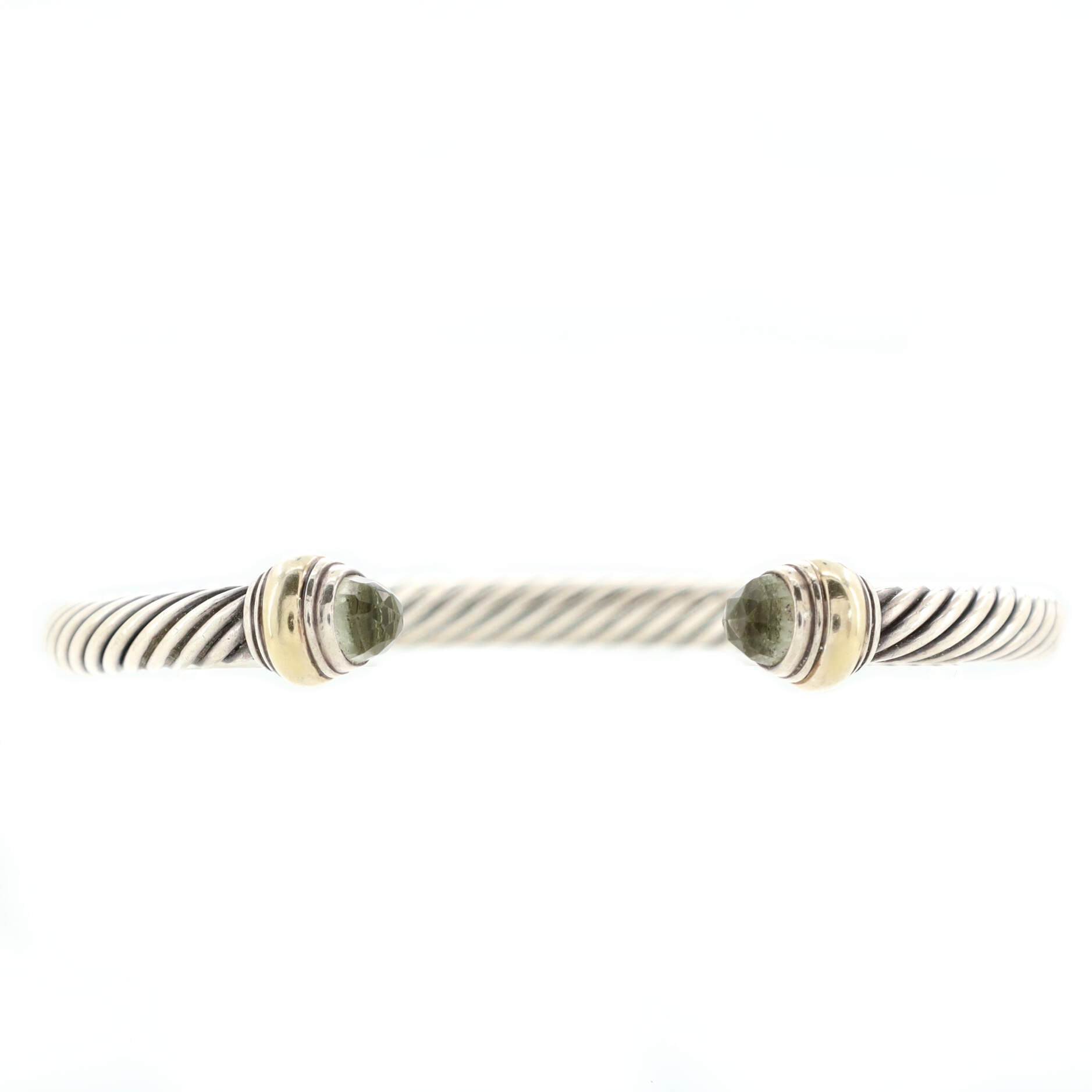 Cable Classic Bracelet Sterling Silver with 14k Yellow Gold and Prasiolite 5mm