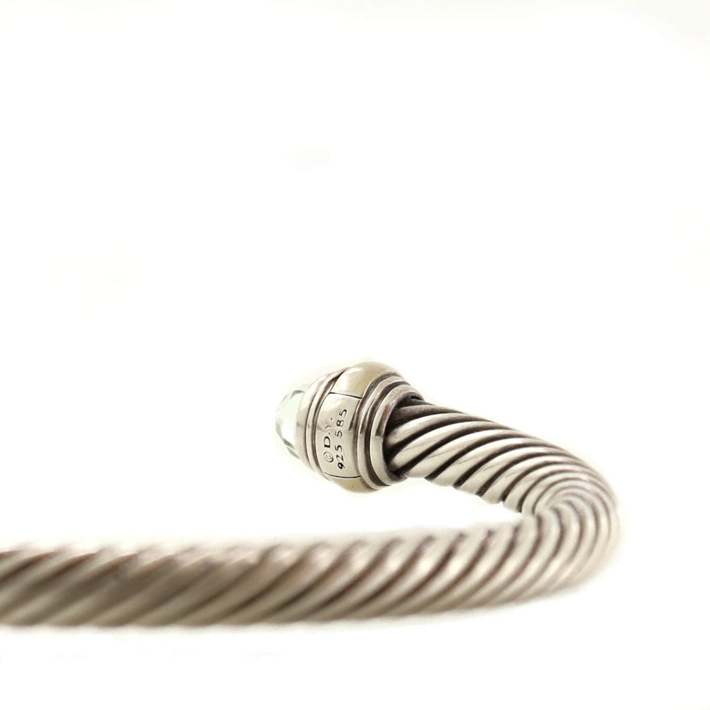 Cable Classic Bracelet Sterling Silver with 14k Yellow Gold and Prasiolite 5mm