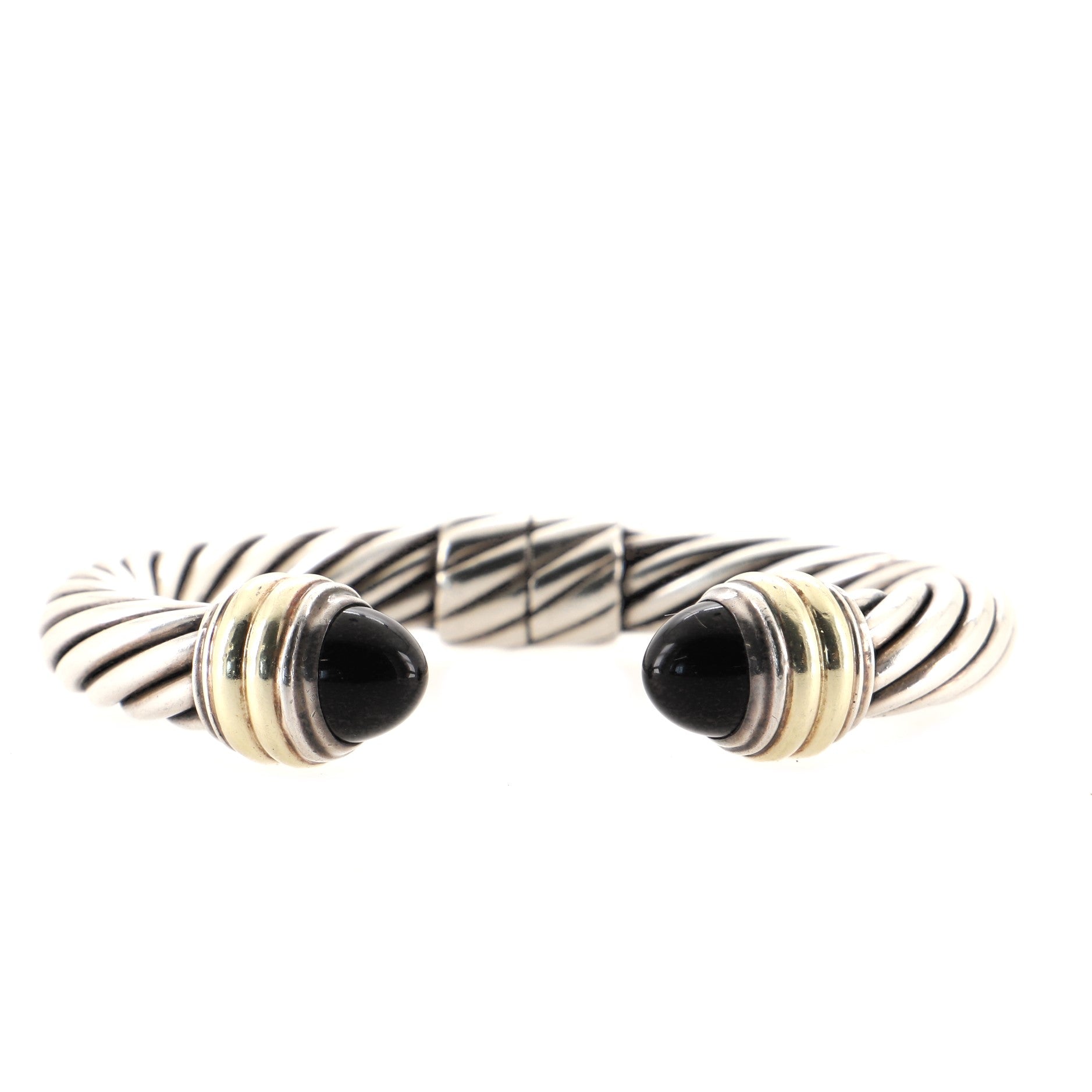 Cable Classic Bracelet Sterling Silver with 14K Yellow Gold and Black Onyx 10mm