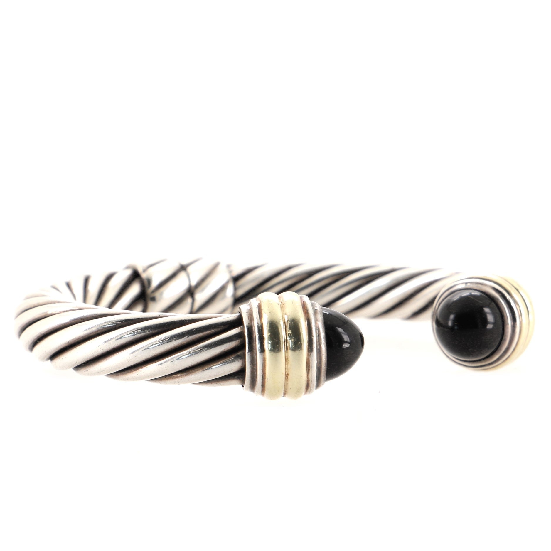 Cable Classic Bracelet Sterling Silver with 14K Yellow Gold and Black Onyx 10mm