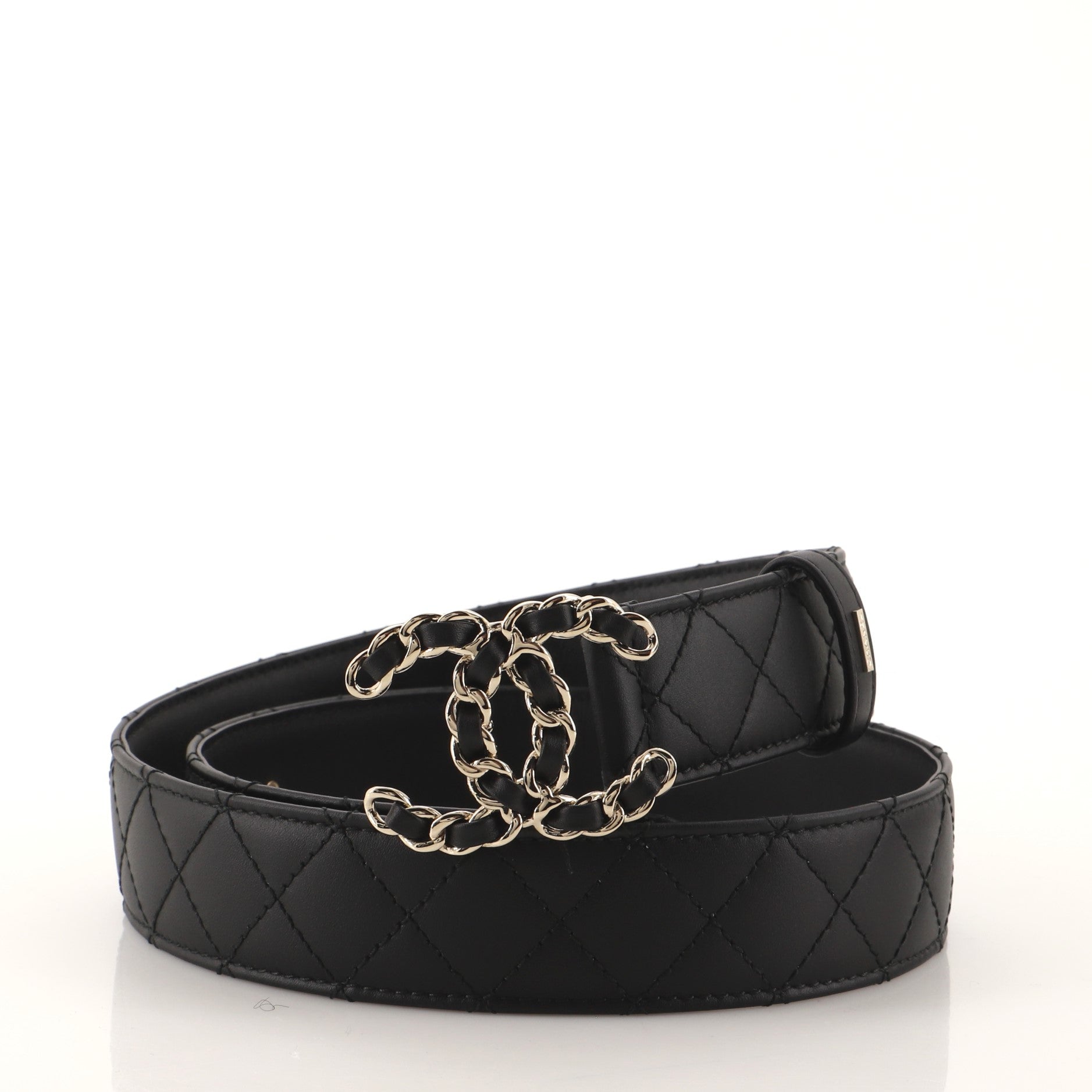 Woven Chain CC Buckle Belt Quilted Leather Medium 80