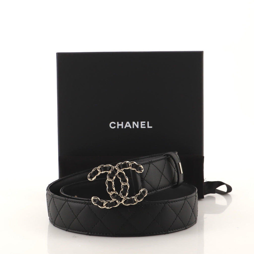 Woven Chain CC Buckle Belt Quilted Leather Medium 80