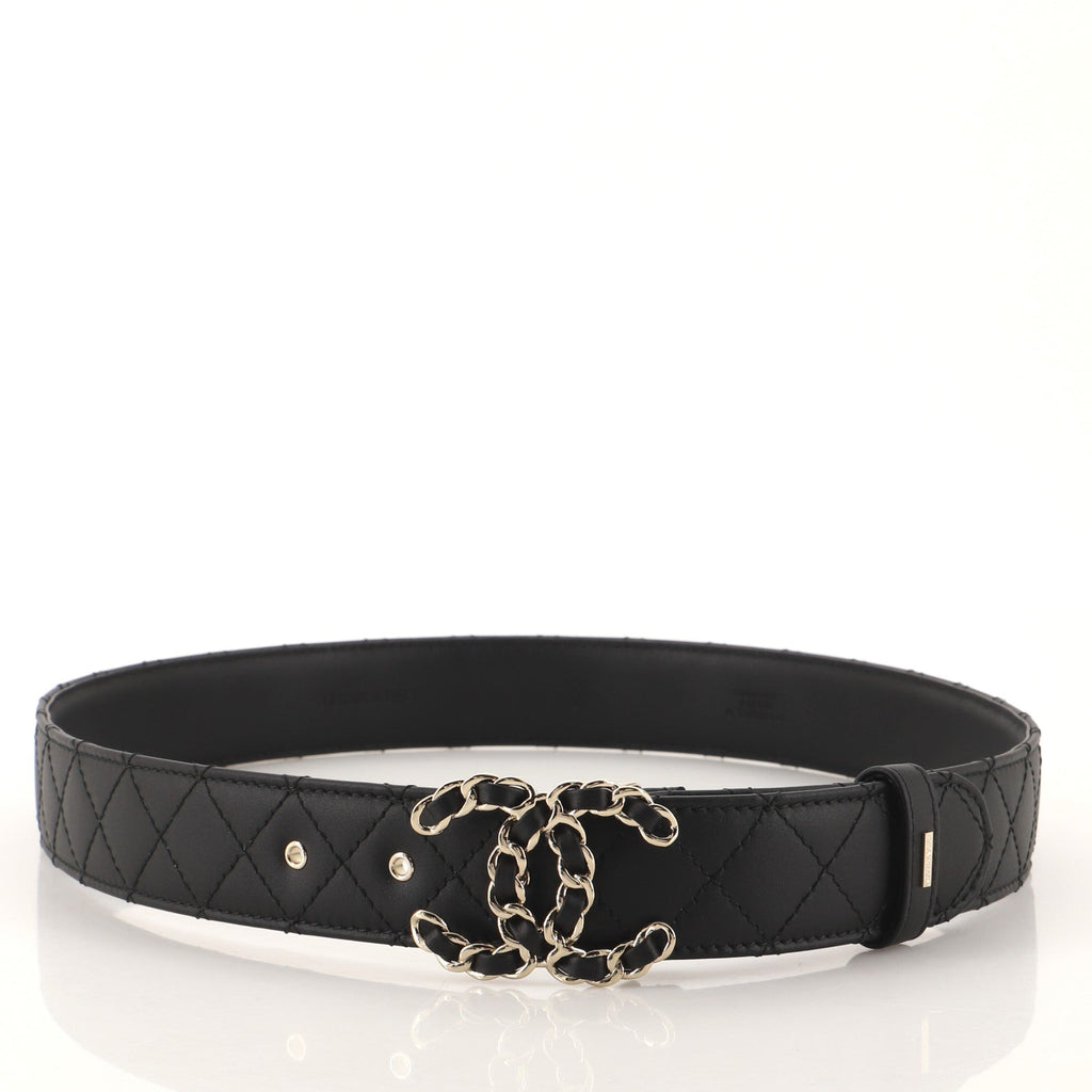 Woven Chain CC Buckle Belt Quilted Leather Medium 80