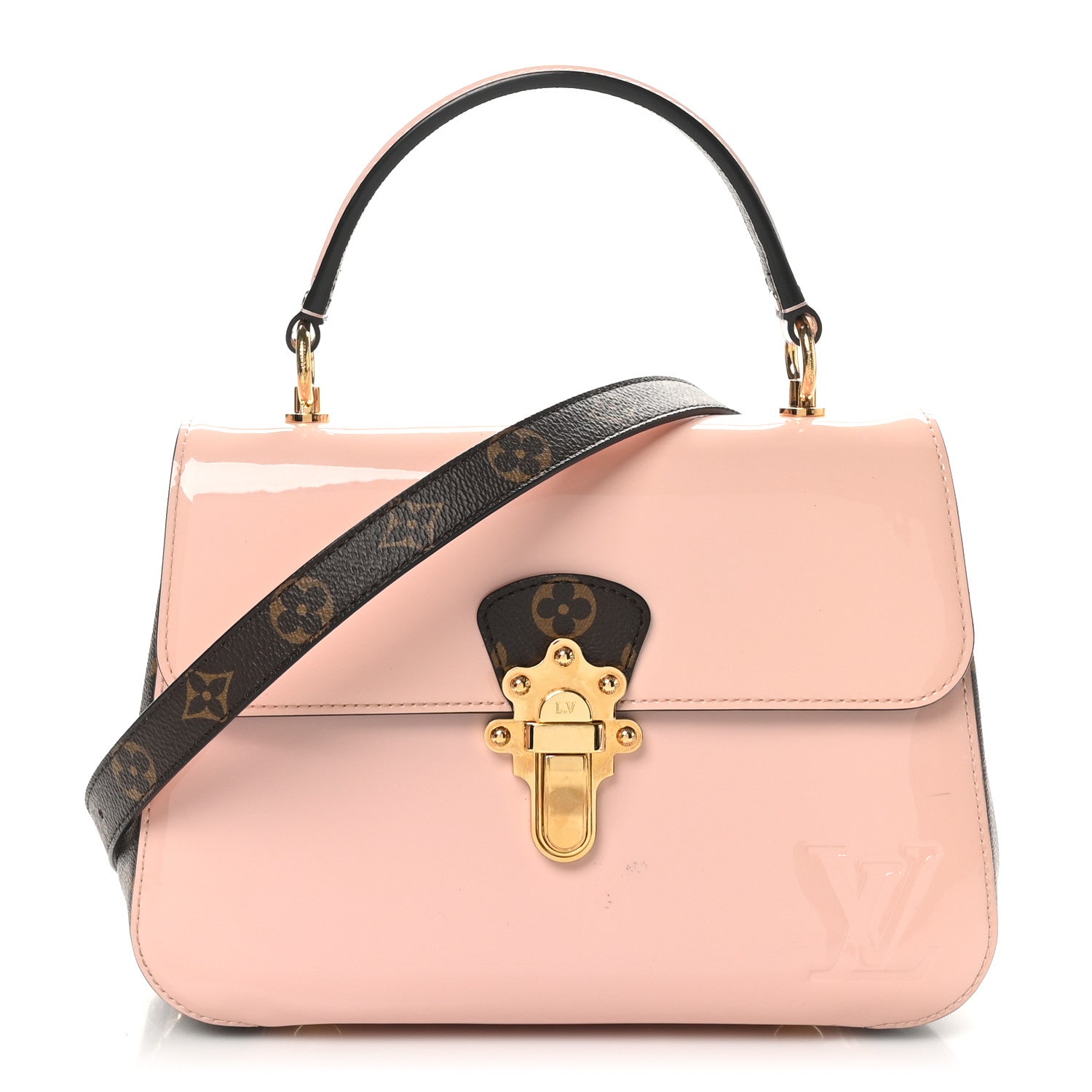 Patent Calfskin Monogram Cherrywood PM Rose Ballerine
