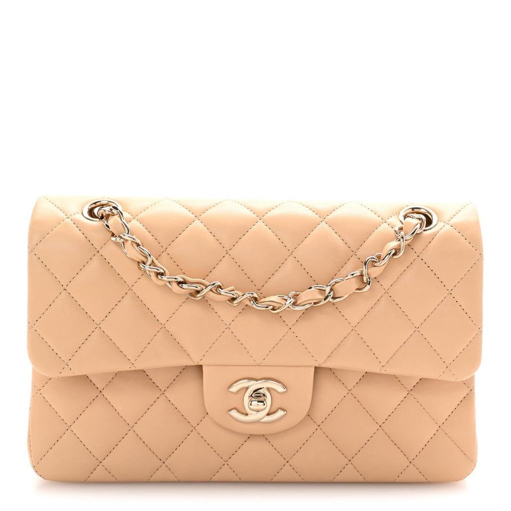Lambskin Quilted Small Double Flap Beige