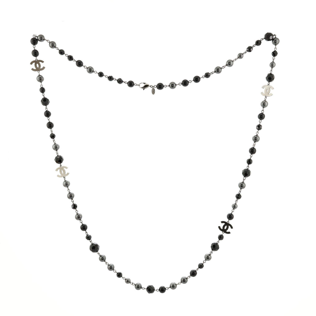 CC Station Long Necklace Ruthenium with Resin and Faux Pearls