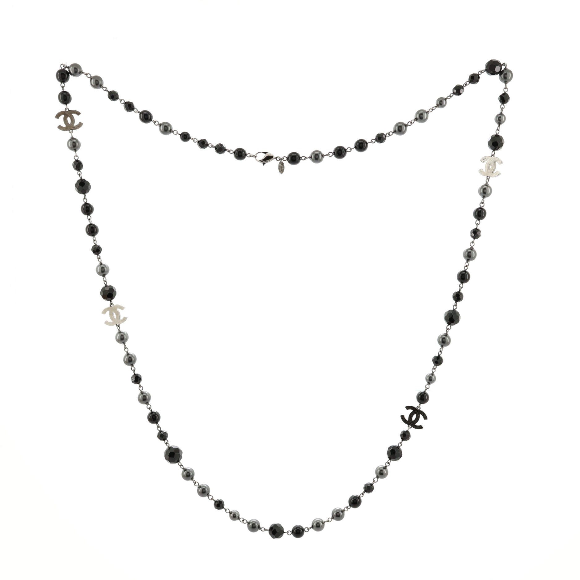 CC Station Long Necklace Ruthenium with Resin and Faux Pearls