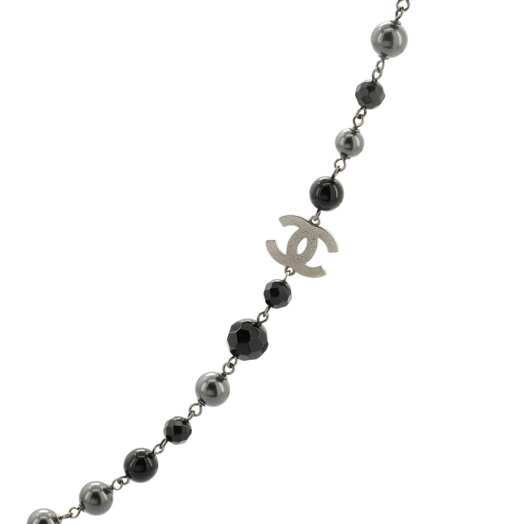 CC Station Long Necklace Ruthenium with Resin and Faux Pearls