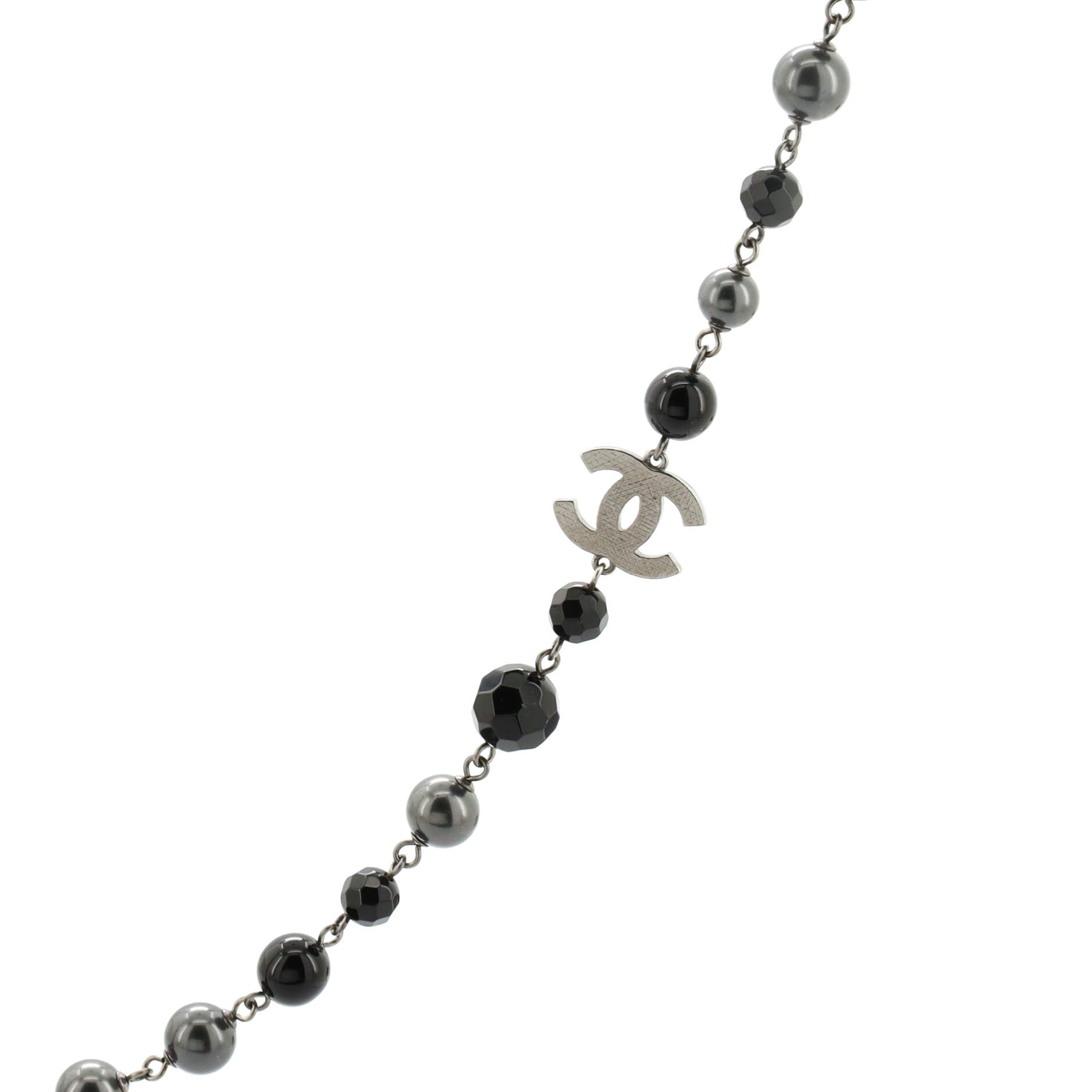 CC Station Long Necklace Ruthenium with Resin and Faux Pearls