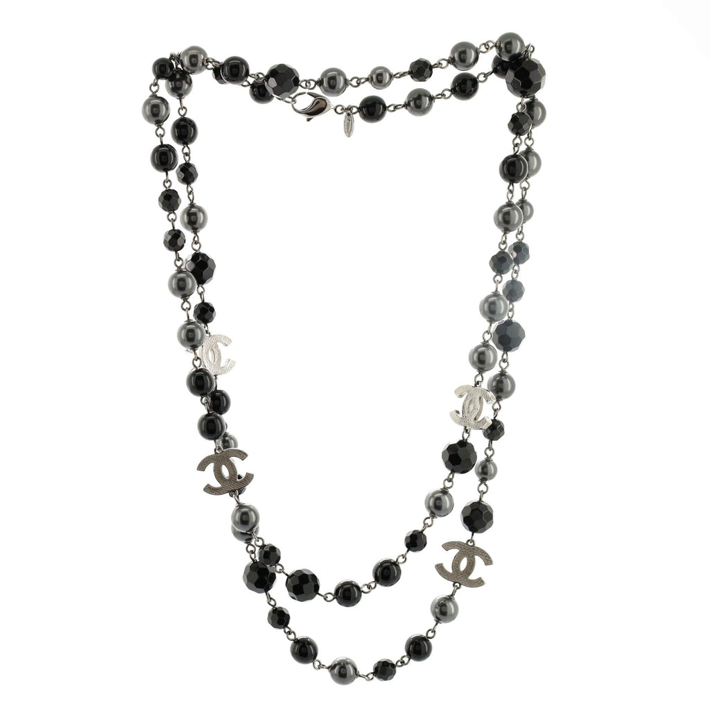 CC Station Long Necklace Ruthenium with Resin and Faux Pearls