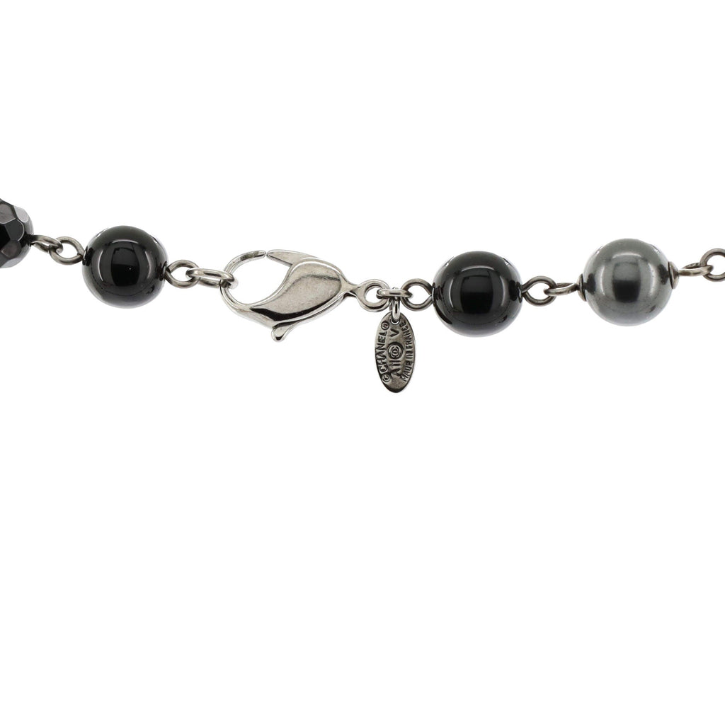 CC Station Long Necklace Ruthenium with Resin and Faux Pearls