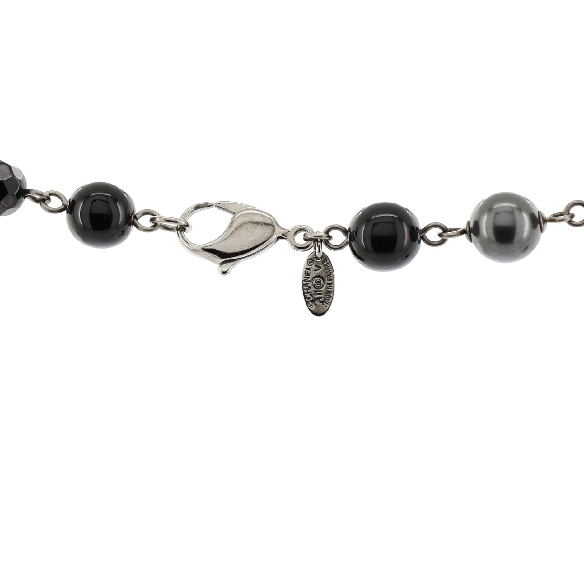 CC Station Long Necklace Ruthenium with Resin and Faux Pearls