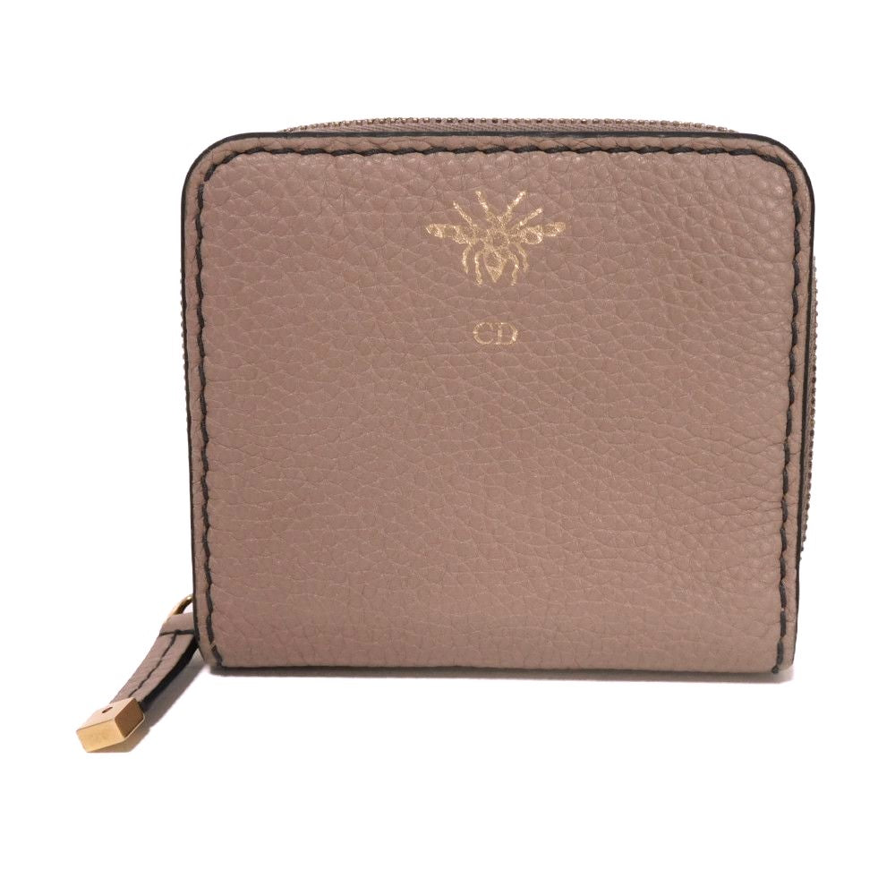 Dior Bee Compact Zip Wallet Grained Calfskin Wallet