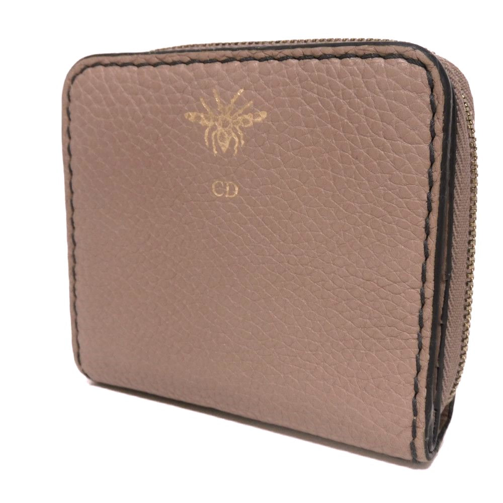 Dior Bee Compact Zip Wallet Grained Calfskin Wallet