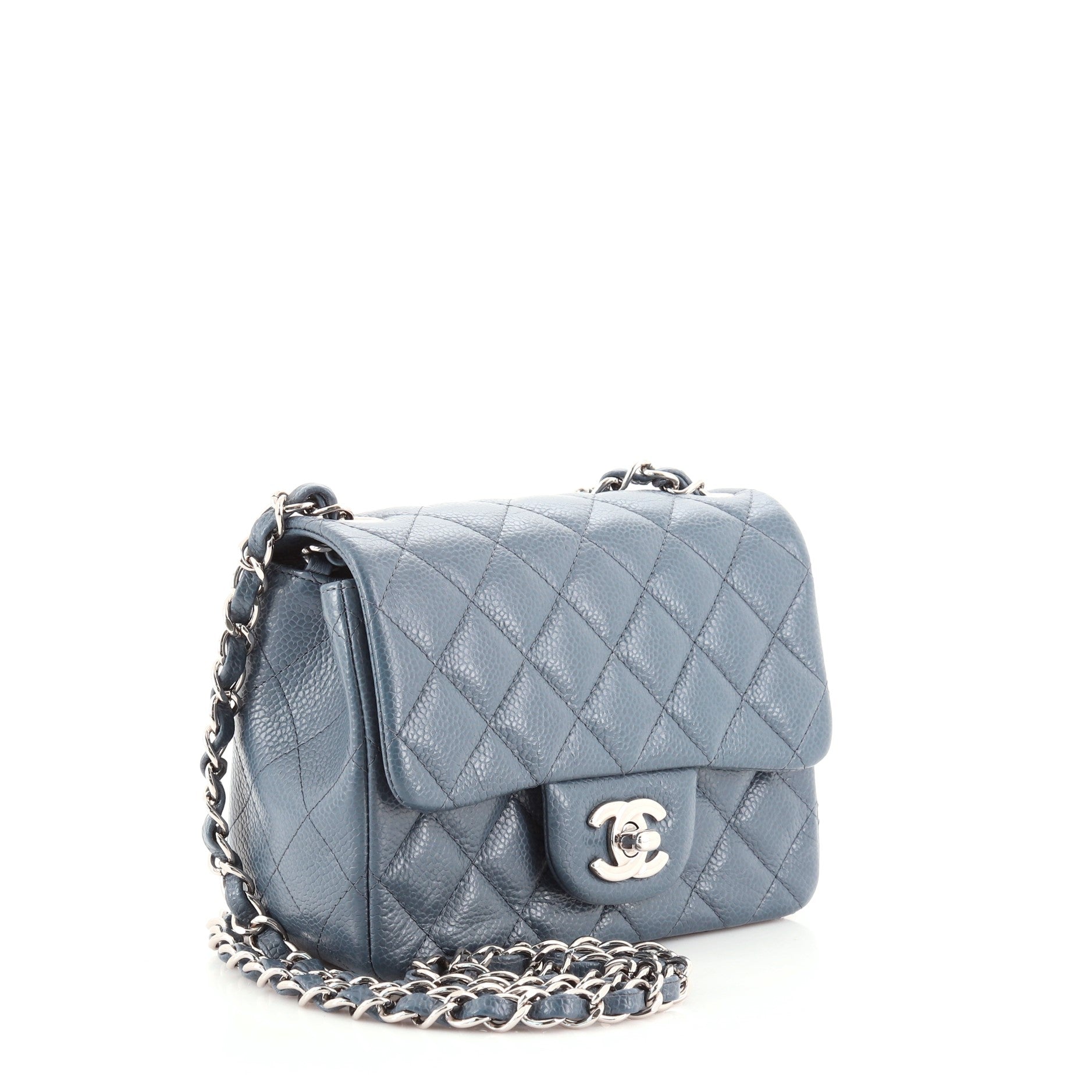Square Classic Single Flap Bag Quilted Caviar Mini