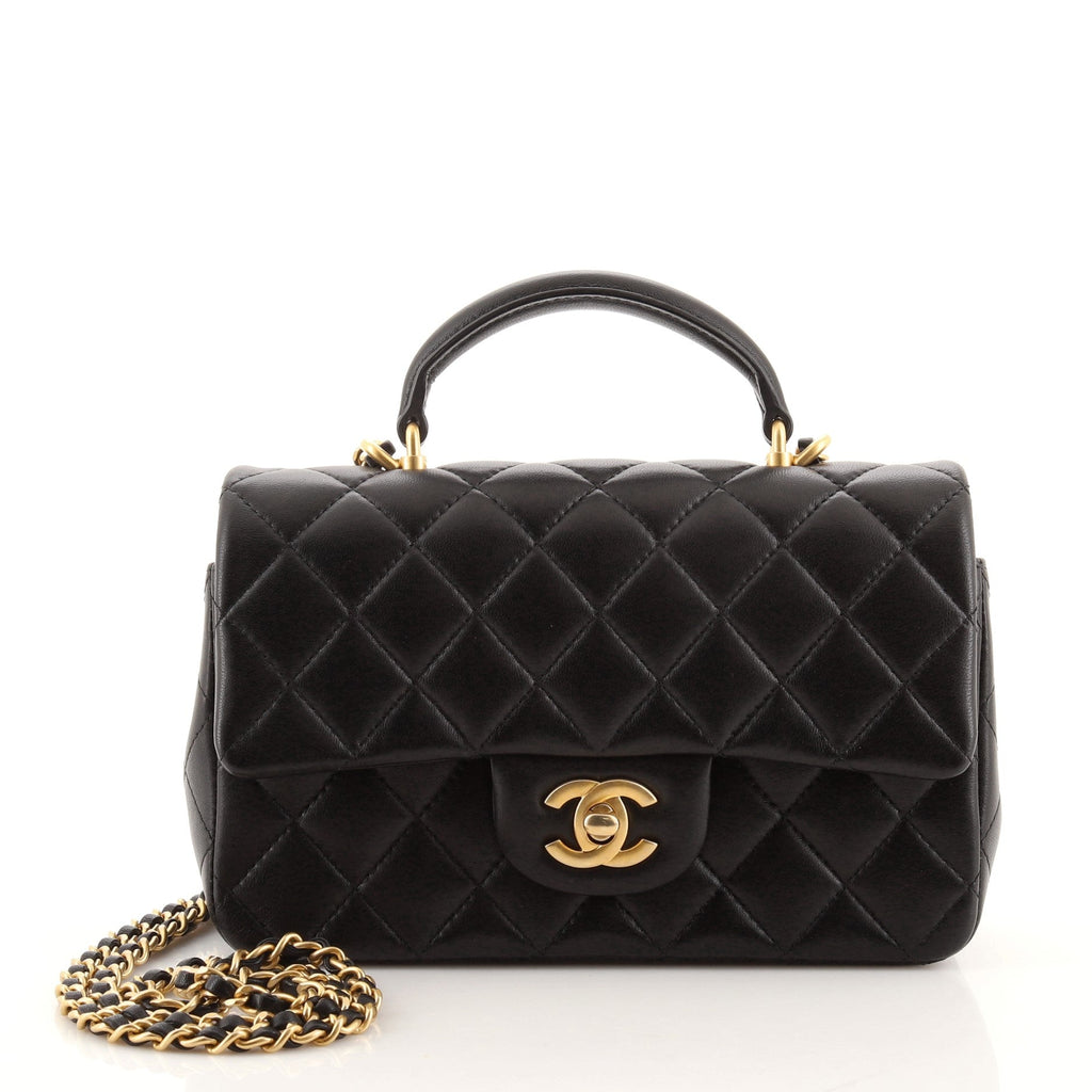 Classic Single Flap Top Handle Bag Quilted Lambskin Mini