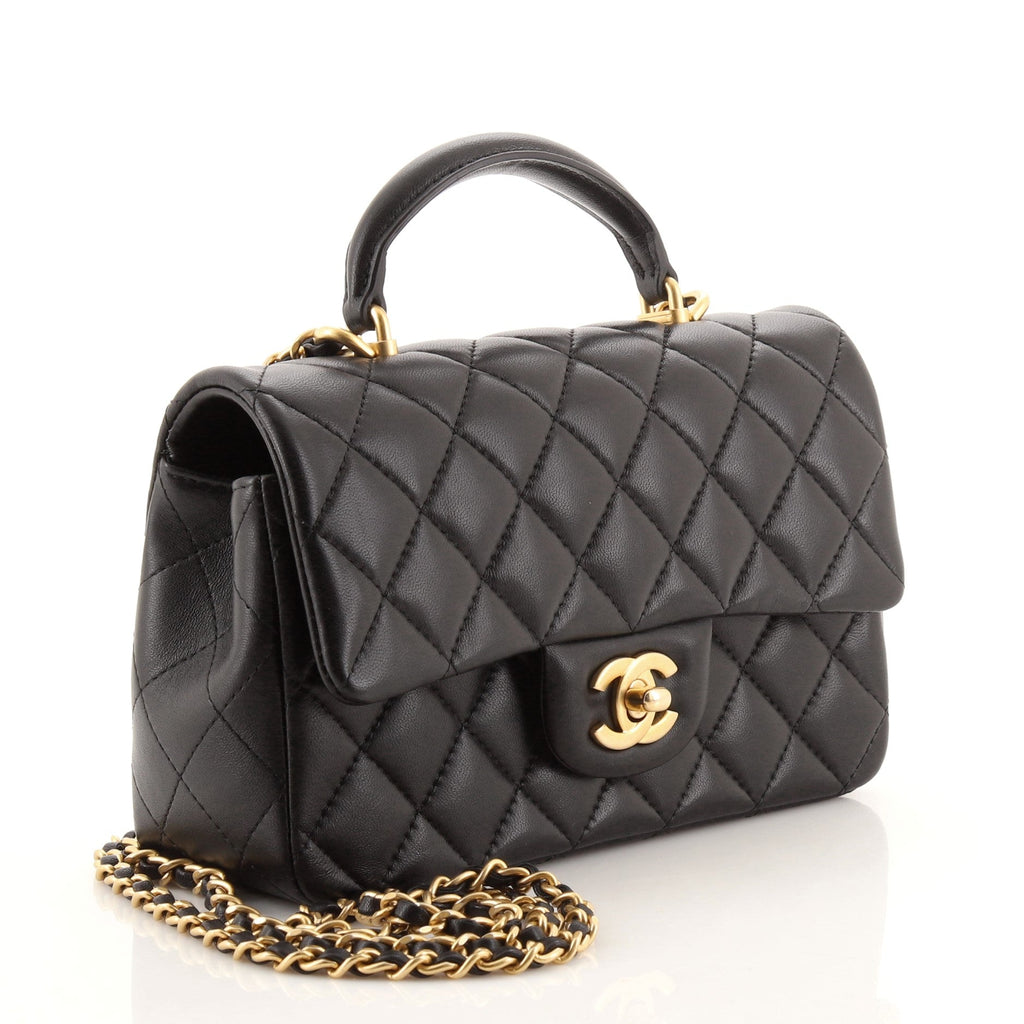 Classic Single Flap Top Handle Bag Quilted Lambskin Mini
