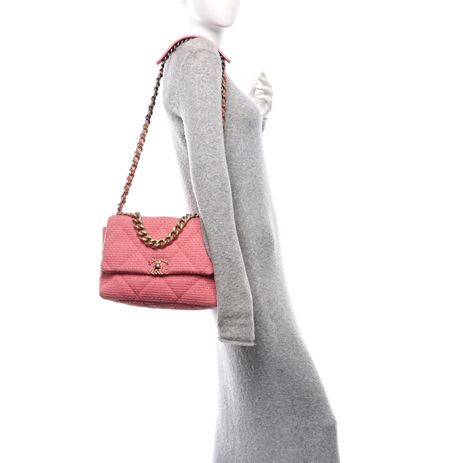 Metallic Tweed Quilted Large Chanel 19 Flap Pink