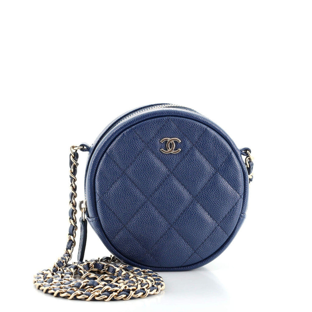 Round Clutch with Chain Quilted Caviar Mini