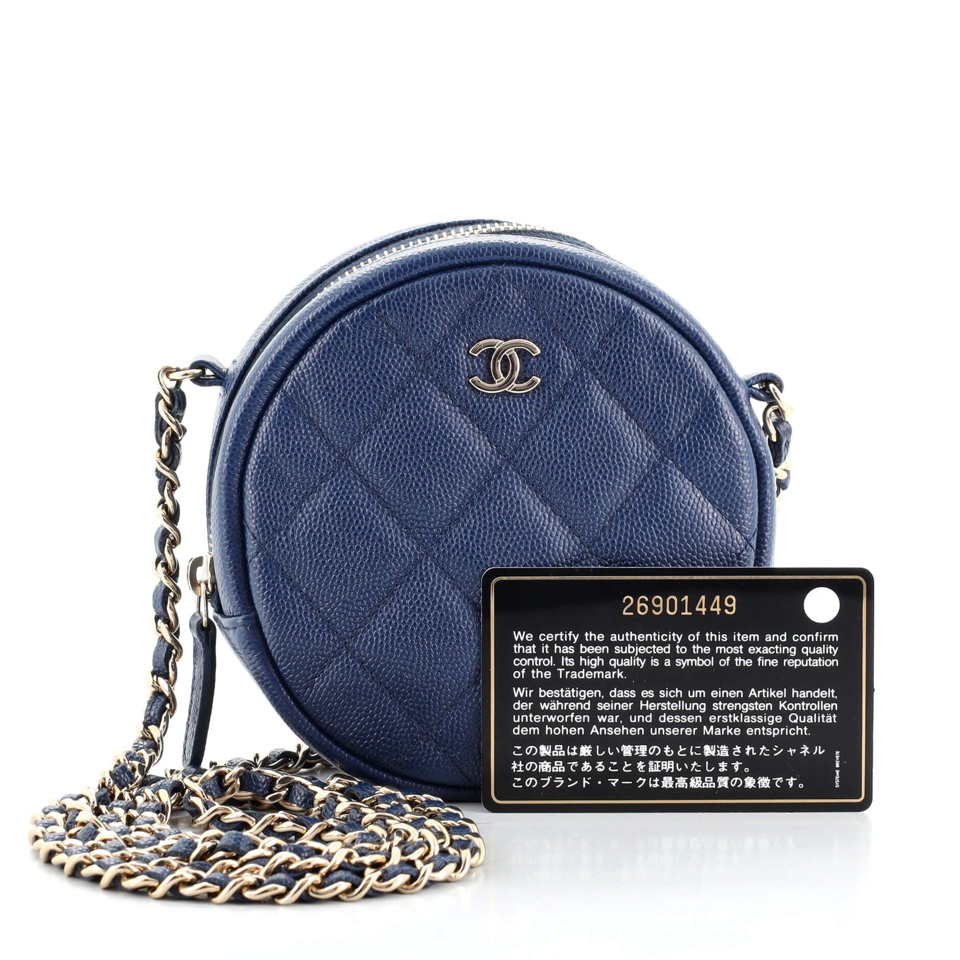 Round Clutch with Chain Quilted Caviar Mini