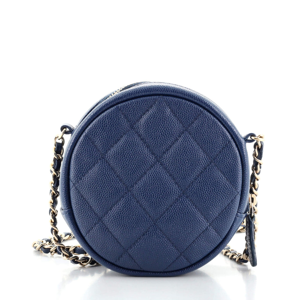 Round Clutch with Chain Quilted Caviar Mini