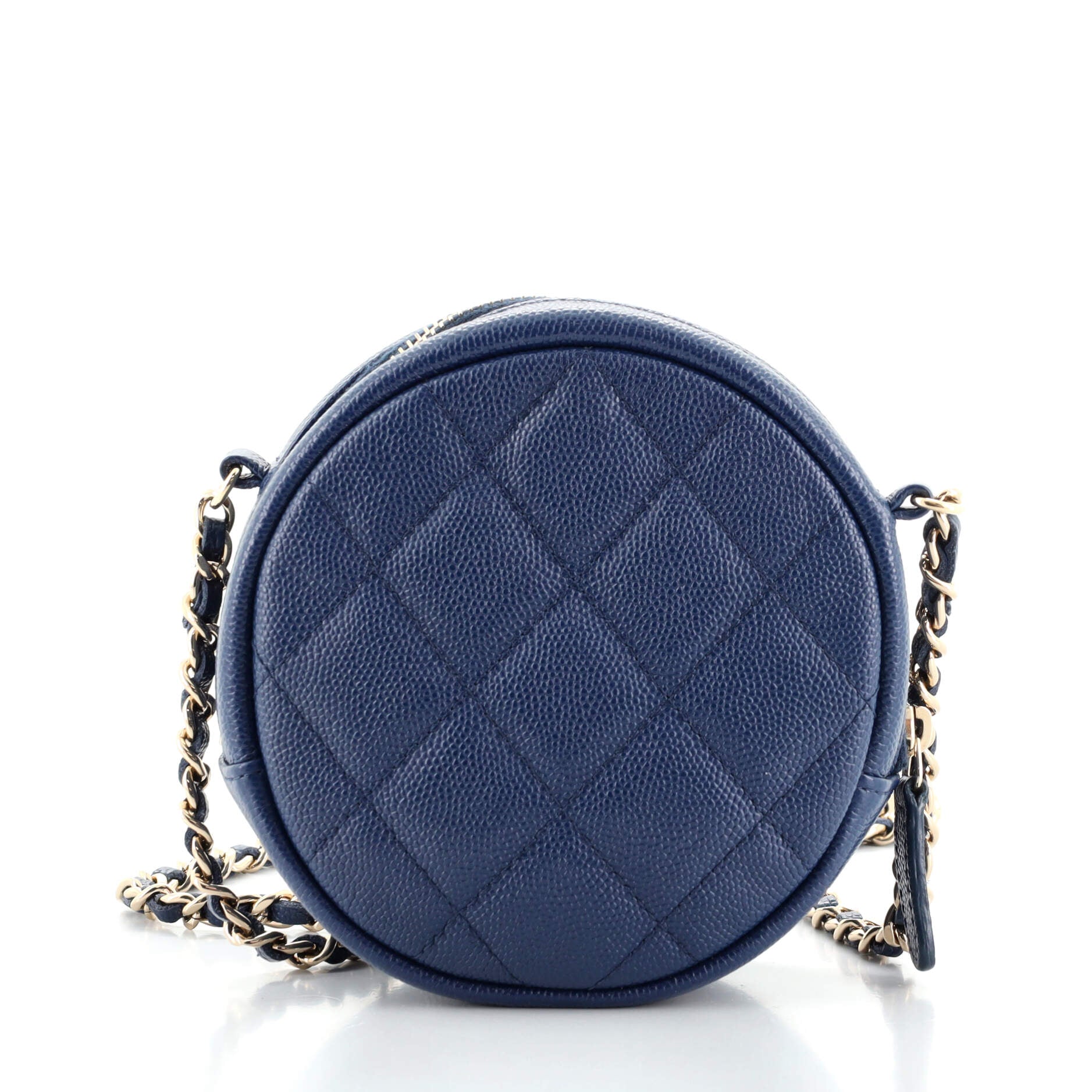 Round Clutch with Chain Quilted Caviar Mini
