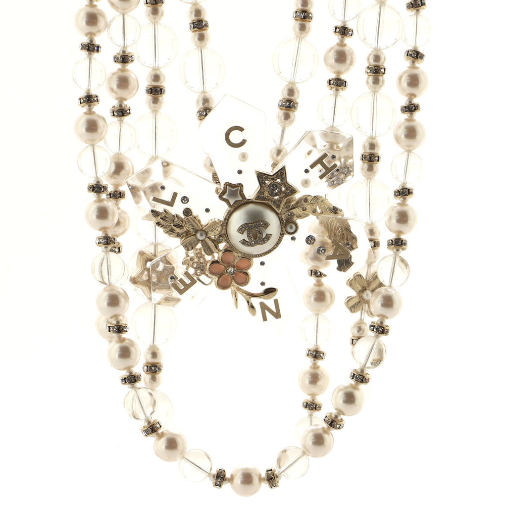 CC Snowflake Multi Strand Long Necklace Faux Pearls and Beads with Metal and Crystals