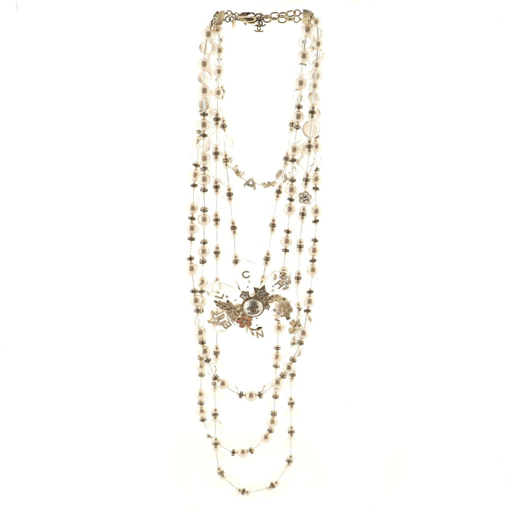 CC Snowflake Multi Strand Long Necklace Faux Pearls and Beads with Metal and Crystals