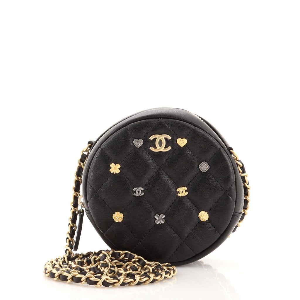 18K Charms Round Clutch With Chain Quilted Lambskin Mini