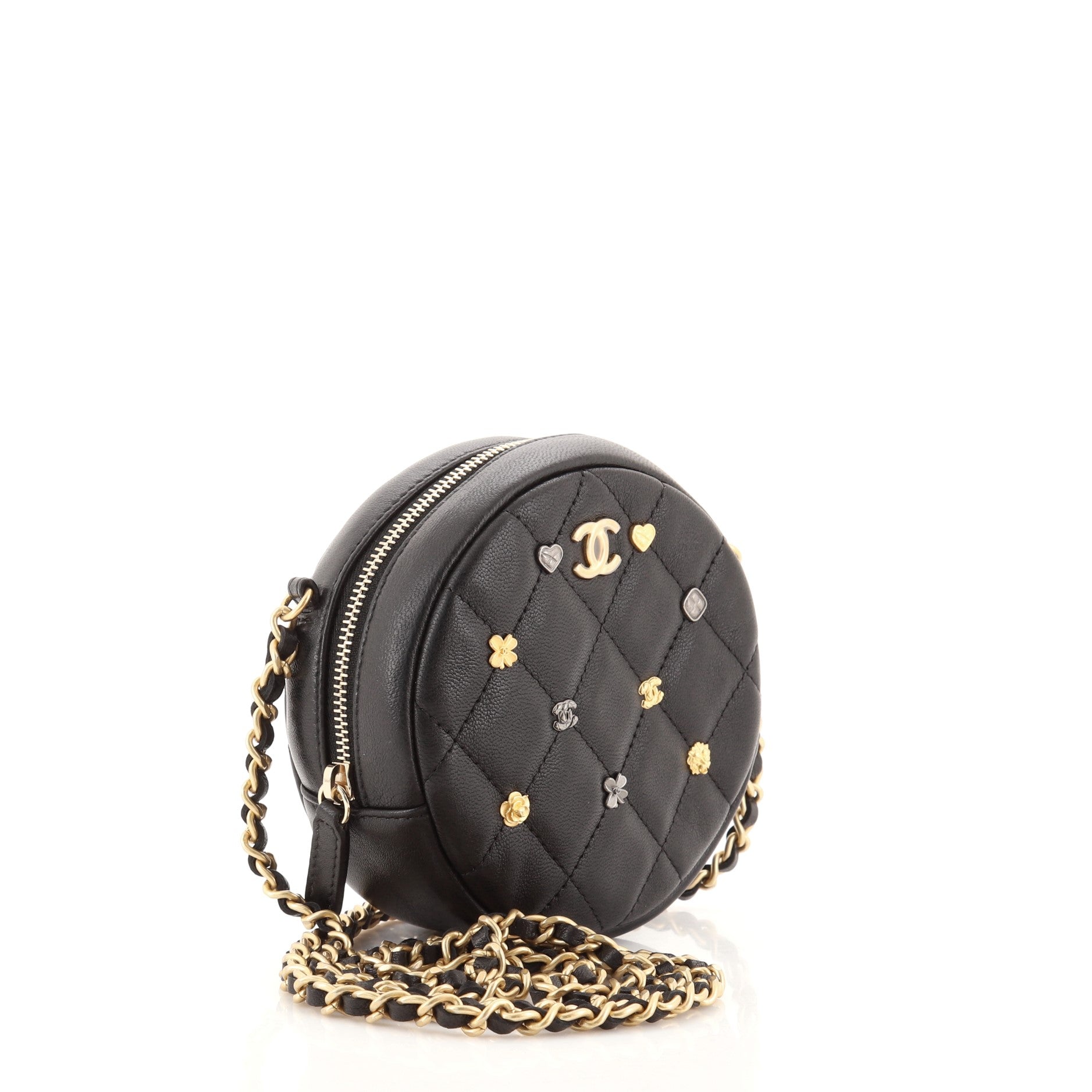 18K Charms Round Clutch With Chain Quilted Lambskin Mini
