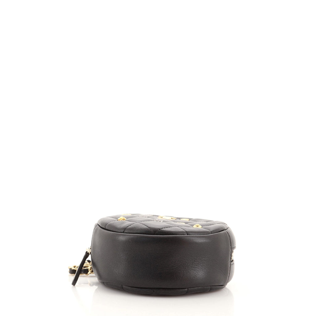 18K Charms Round Clutch With Chain Quilted Lambskin Mini