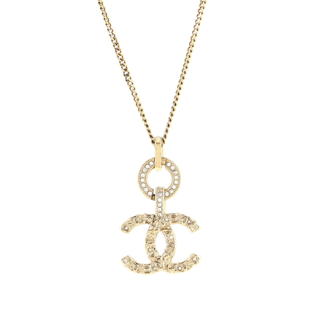Logo Embossed CC Pendant Necklace Metal with Crystals