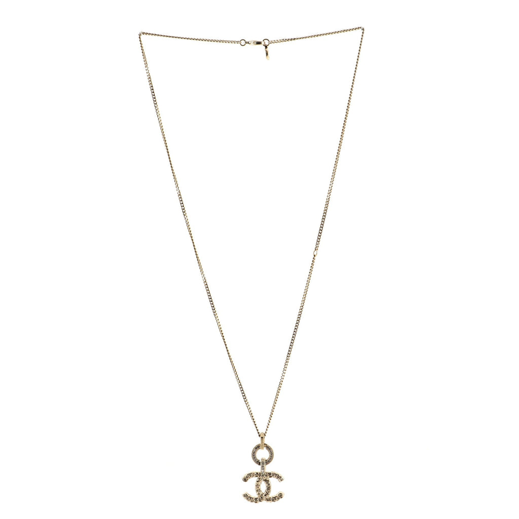 Logo Embossed CC Pendant Necklace Metal with Crystals
