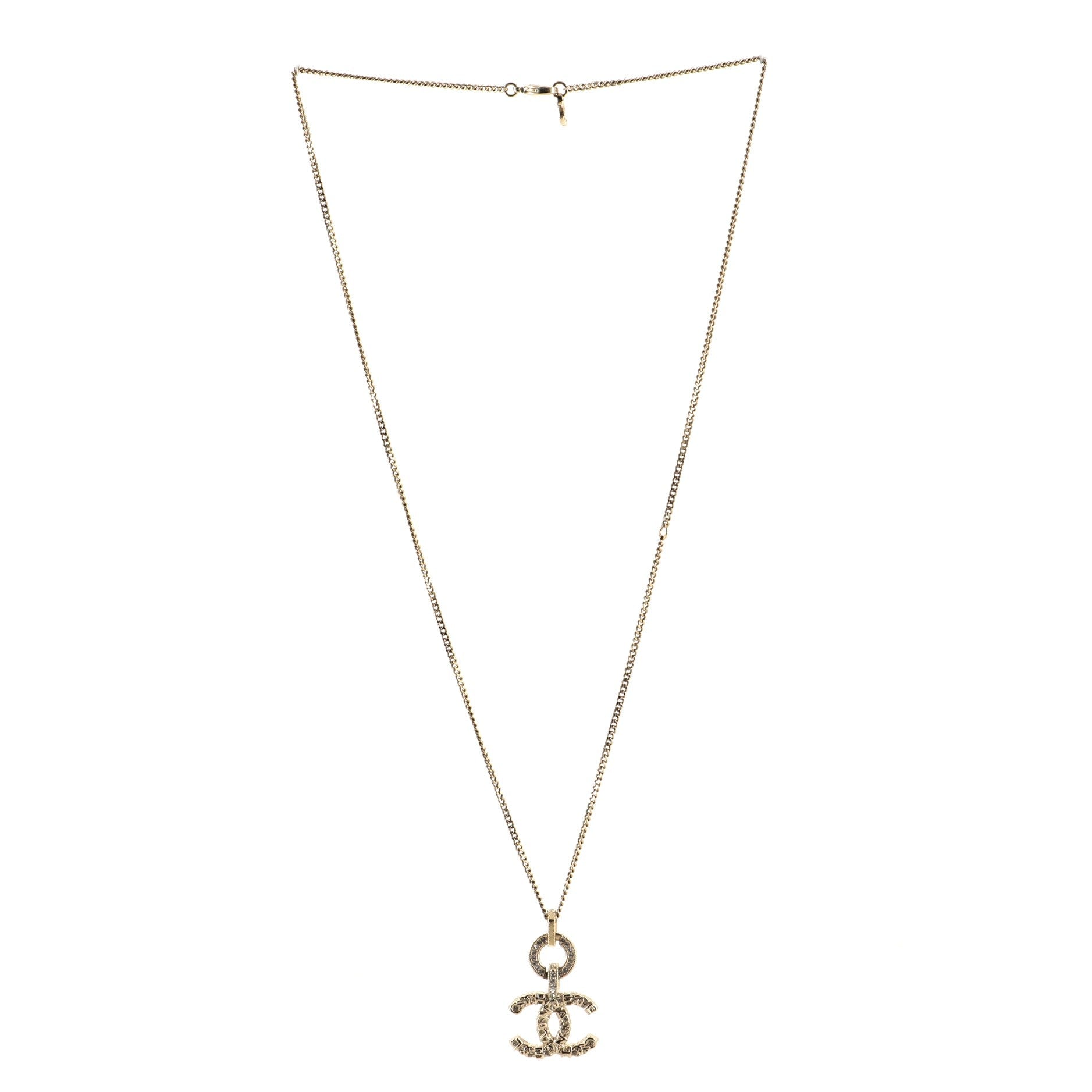 Logo Embossed CC Pendant Necklace Metal with Crystals