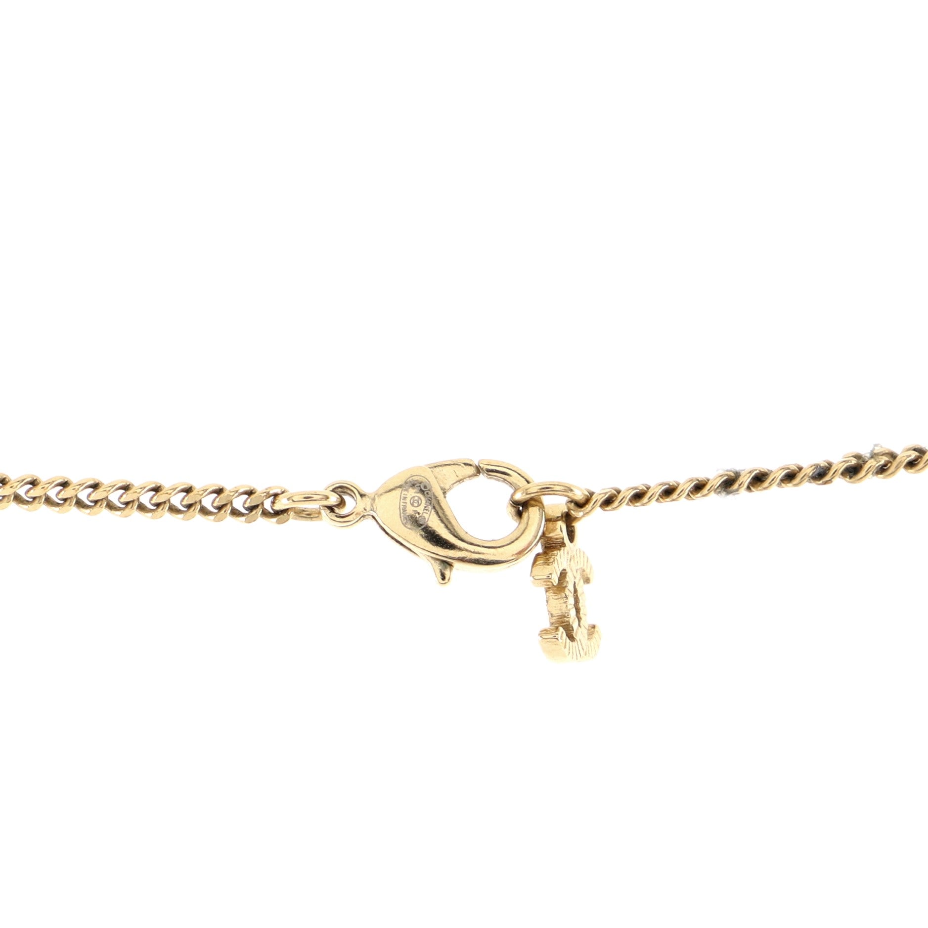 Logo Embossed CC Pendant Necklace Metal with Crystals