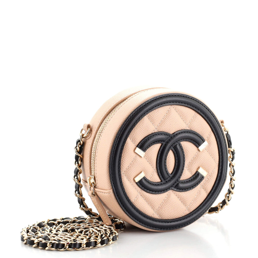 Filigree Round Clutch with Chain Quilted Caviar Mini
