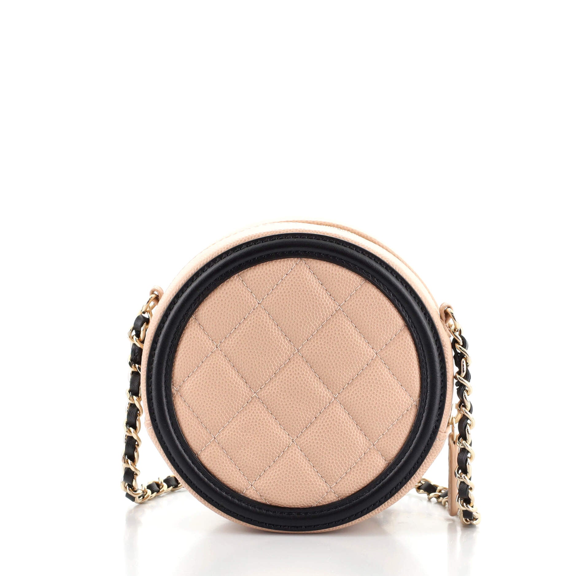Filigree Round Clutch with Chain Quilted Caviar Mini