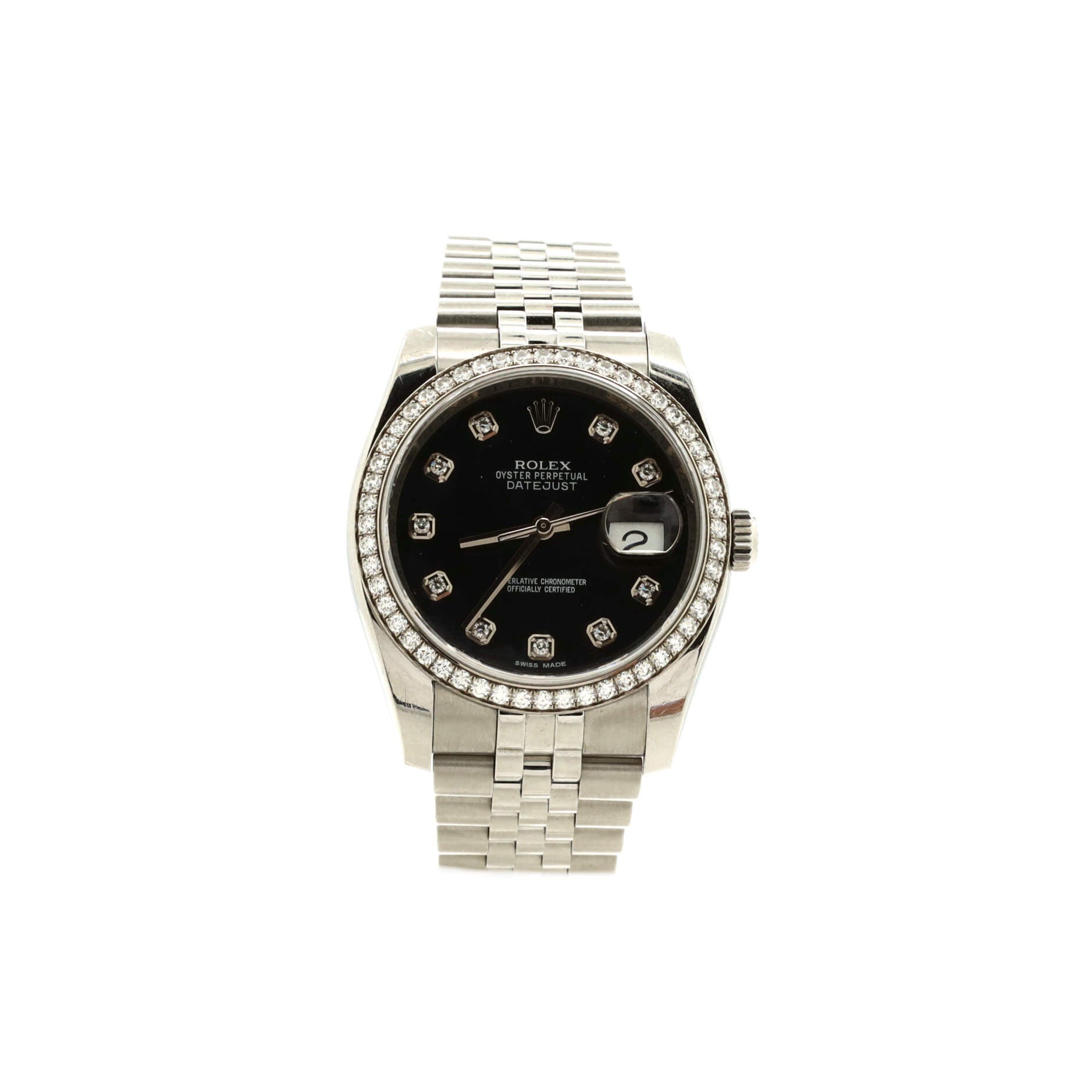 Oyster Perpetual Datejust Automatic Watch Stainless Steel and White Gold with Diamond Markers and Bezel 36
