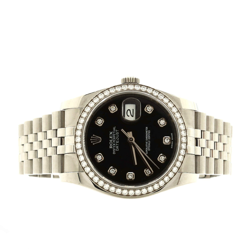 Oyster Perpetual Datejust Automatic Watch Stainless Steel and White Gold with Diamond Markers and Bezel 36